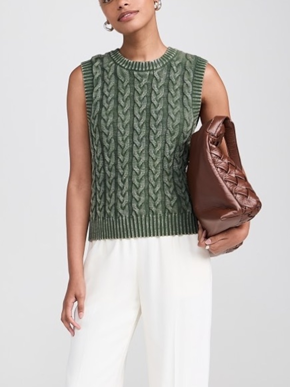 NEW Faherty Sunwashed Sweater Vest Size Large Green Cable Knit NWOT